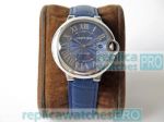 Swiss ETA2892 Replica Cartier Ballon Bleu de Blue Dial Crocodile Leather Strap Watch
